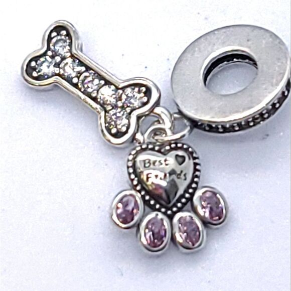 Dog Mom 🐾 Pet Lover Charm Bracelet Charms Rhinestone Bone Paw Print Dangle New - Picture 5 of 6
